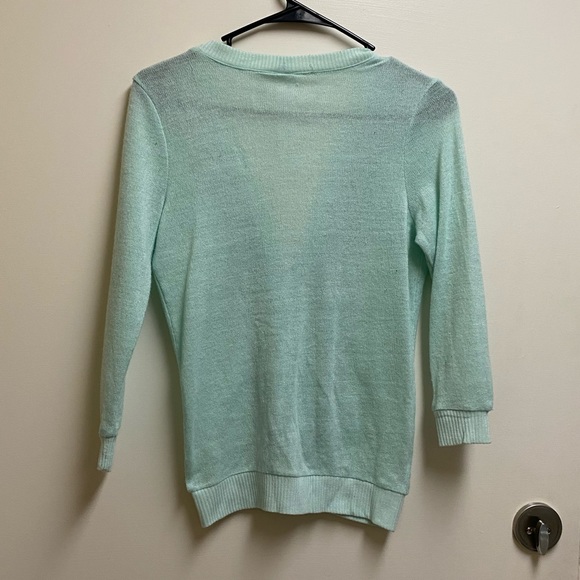 Mint Green/Teal 3/4 Length Sleeve Cardigan Sweater - Picture 2 of 3